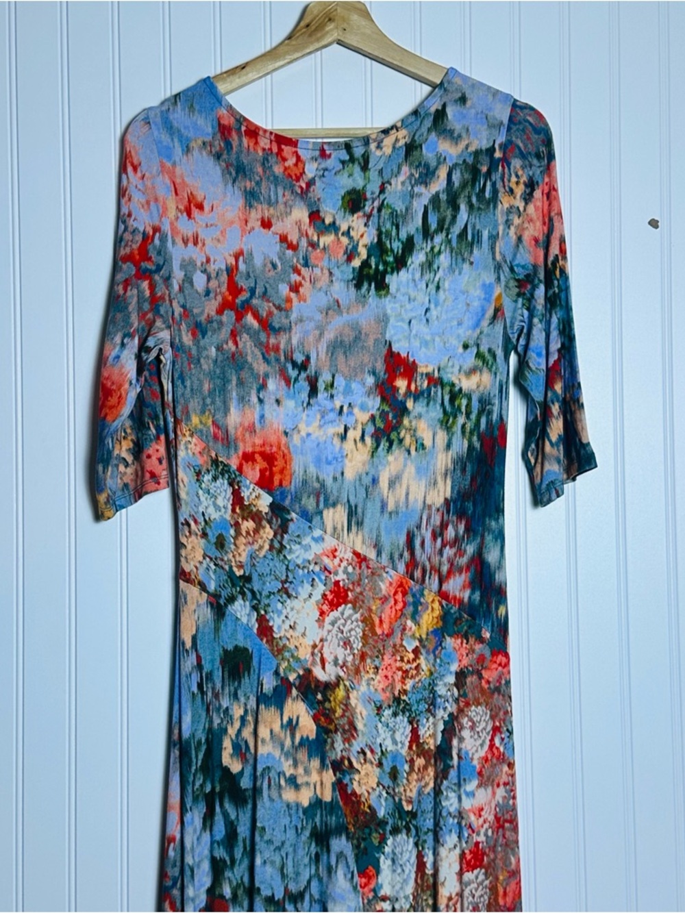 Soft Surroundings Multicolor Floral Scoop Neck Maxi Dress Jersey Knit 3/4sleeves - Picture 13 of 15